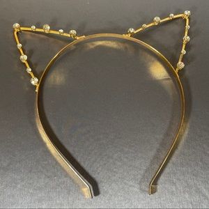Gold Tone Rhinestone Cute Metal Cat Ears